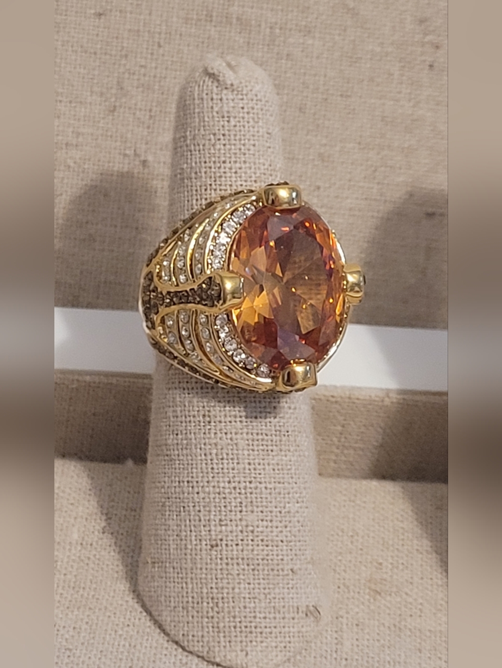 PJM Designer Gold Orange Oval Champagne CZ Luxe Statement Cocktail Ring 5